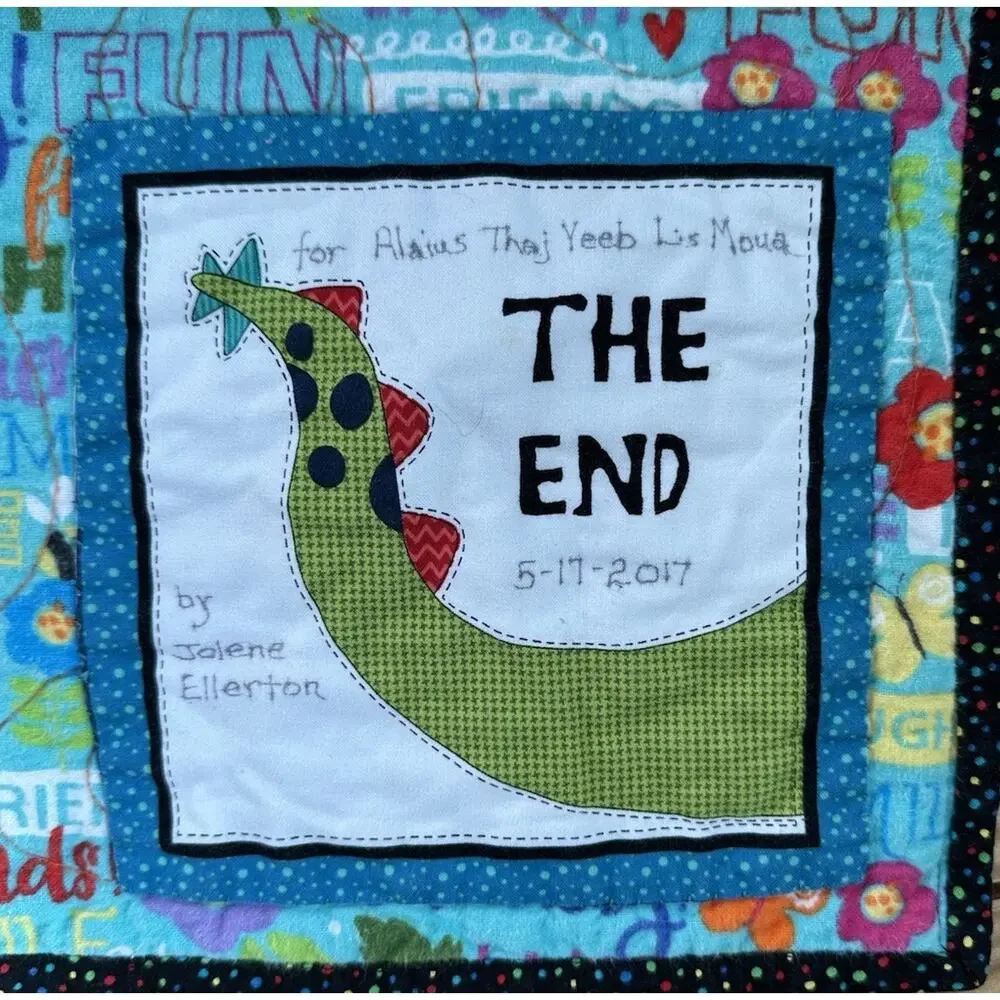 Handmade Patchwork Dinosaur quilt size 51x50 Green orange L2